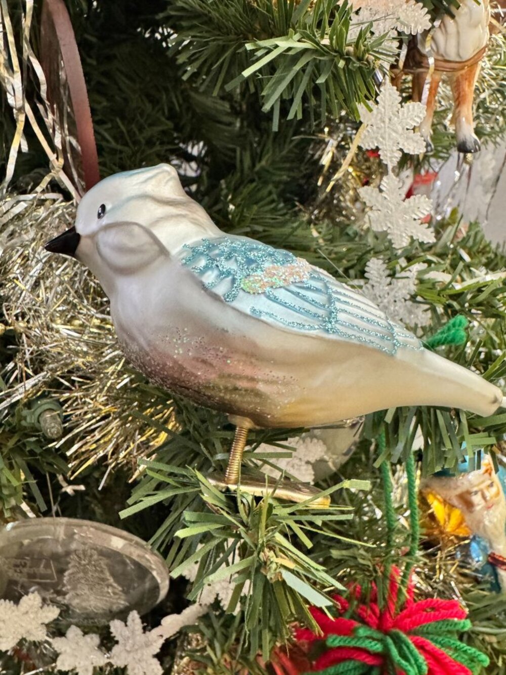 Vintage OWC Clip On Bird Christmas Ornament Frosted Glitter Spun Tail Decor - Picture 5 of 8
